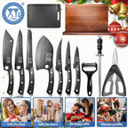 XYJ Kitchen Knife Set with Magnetic Knife Block,Cutting Board,Scissors,Honing Steel,Professional Knife Block Set,High Carbon Steel Blade,Meat Cleaver,Full Tang,Wood Handle