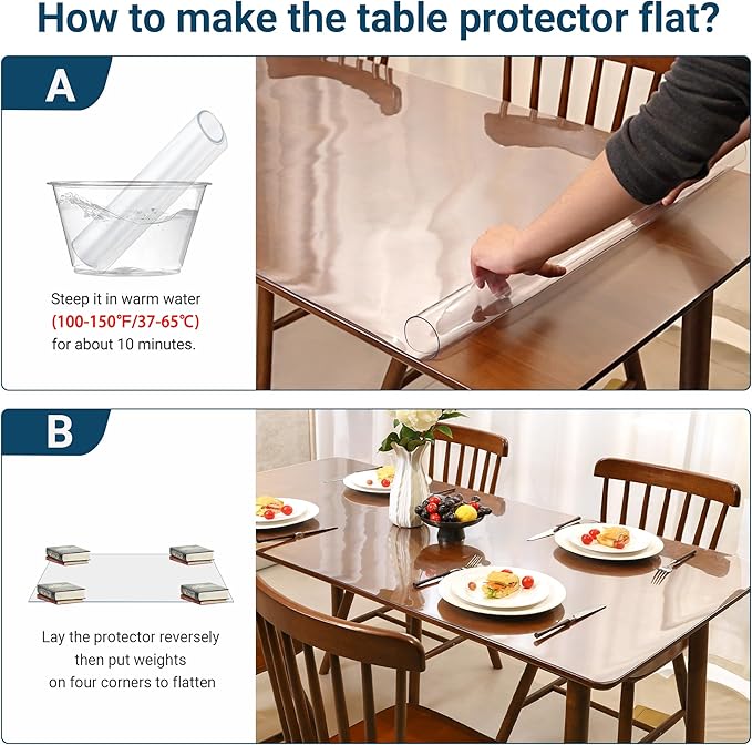 Clear Table Cover Protector Rectangle 36 x 72 Inch, 2.0mm Transparent Plastic Table Protector Waterproof, Anti-Scratch Clear Desk Mat for Office Desktop Dresser Dining Table, FDA Compliant