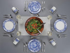 Spode Blue Italian Brocato 12 Piece Dinnerware Set - Service for 4 with Earthenware Dinner Plates, Salad Plates, Mugs - Dishwasher & Microwave Safe Oriental Inspired Tableware