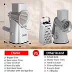 Rotary Cheese Grater Shredder - Upgraded 5 in 1 Cheese Grater with Handle and Strong Suction Base, Multi-purpose Julienne Slicer Ice Shaver Nuts Grinder for Ice, Vegetables, Fruit, Nuts
