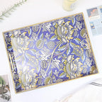 Rectangle Plastic Serving Tray with Handles, Elegant Decorative Tray for Coffee Table, Ottoman, Living Room, Kitchen, and Outdoor Use. 12"*16"*1.6", Wey