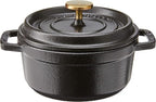 STAUB Cast Iron Dutch Oven 0.5-qt Round Cocotte, Made in France, Serves 1, Matte Black