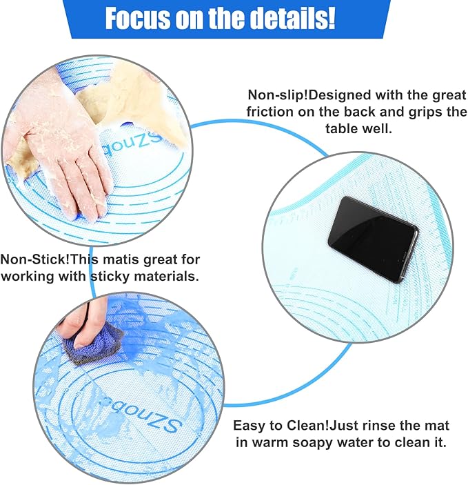 Extra Large Silicone Pastry Mat 36x24 Inch - Nonstick Baking Mats with Measurements, Great for Dough Rolling, Pastry, Pie Crust, Fondant, Cookies, Bread, Pasta, Pizza, Counter Mat