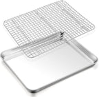 TeamFar Baking Sheet with Rack, 17.6 x 13 x 1 Inch Stainless Steel Baking Tray Pan Cookie Sheet with Cooling Rack Set for Baking/Roasting/Cooling, Non-Toxic & Heavy Duty, Dishwasher Safe