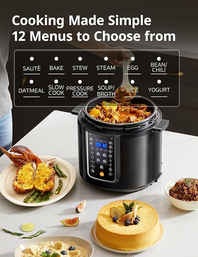 COMFEE’ 9-in-1 Electric Pressure Cooker, 14 Presets Instant Multi Slow Cooker Olla de Presion Non-Stick Pot Rice , Yogurt Maker, Sauté Steamer, Black , 6 Quarts