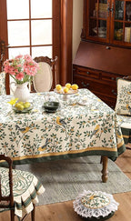 patdrea Designer Green Linen Rectangular Tablecloth,Vintage Breathable Floral Extra Long Table Cloth,Decor Table Cover for Kitchen Dining,Parties,Party,Christmas,Thanksgiving,63"x110"-Warbler