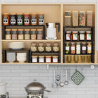 Expandable Spice Rack Kitchen Cabinet Shelf Organizer, Stackable Storage Shelves Racks, Adjustable Counter Shelving for Cabinets, Countertop, Cupboard,Pantry and More(2Packs/Black/Large)