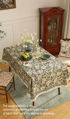 ISAENNE Designer Green Linen Small Rectangular Tablecloth,Floral French Country Indoor Table Cloth,Stain Resistant Home Decor Tablecloths for Dining Kitchen Thanksgiving Party,55"*71"-Brune