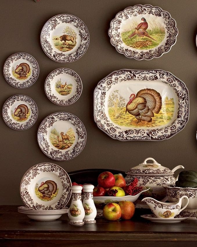 Spode Woodland Mallard Luncheon Plate - 9" Fine Earthenware with British Flowers Border, Rustic Duck Motif - Dishwasher, Microwave, Freezer & Oven Safe - Seasonal Wildlife Tableware - Made in England