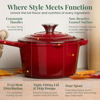 Larder & Vine Enameled Cast Iron Saucepan | 2.2 qt Sauce Pan with Lid | Saucepan with Pour Spouts | Enameled Cast Iron Pot Compatible on All Cooktops & Oven Safe to 500° F | Cabernet