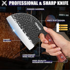 MDHAND Butcher Knife Set, 4PCS Hand Forged Butcher Chef Knife Set with Gift Box, Meat Cutting Knife for Kitchen, Bone Chopper Knives & Viking Knives for Home & Camping & Outdoor, BBQ Gift for Men