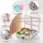 BEFOY 4 Pack Stainless Steel Snack Containers with Lids 4 Compartment Food Storage Containers for Adults Meal Prep Reusable for work or going out.(pink, 4)