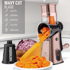 Zulay Kitchen Rotary Cheese Grater 5 Blade Cheese Shredder - Manual Hand Crank Cheese Grater With Reinforced Suction & 5 Interchangeable Drums - Easy to Use, Vegetable Chopper Round Mandoline Slicer