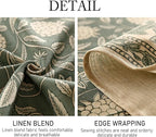 ISAENNE Designer Grayish Green Linen Long Rectangle Tablecloth,Floral Stain Resistant Table Cloth,Fall Vintage Decor Tablecloths for Dining Thanksgiving Kitchen Party,63"*94"-Andrew A