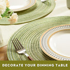 FunWheat Round Braided Placemats Set of 6 Place mats for Dining Tables Woven Heat Resistant Table Mats 15 inch (Light Green)