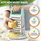 Spring Chef Professional Cheese Grater - Stainless Steel Box Grater for Kitchen, XL Size - Perfect 4 Sided Shredder for Parmesan Cheese, Vegetables, Ginger - Dishwasher Safe - Mint