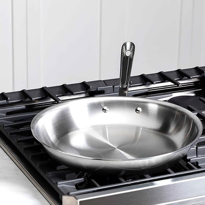 All-Clad D3 12" Stainless Steel Frying pan W/Lid, 3-Ply Stainless Steel Pan, Induction, Oven Broiler Safe 600F Skillet, Professional Cookware, Silver