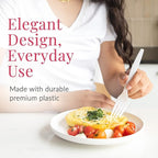 Prestee 100 White Plastic Forks Heavy-Duty, Heavyweight Plastic Silverware Forks, Fancy Plastic Cutlery, Elegant Disposable Forks Pack, Bulk Disposable Flatware, Christmas Holiday Plastic Utensils Set