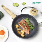 GiPP Nonstick Frying Pan Skillet with Lid - 8" Grey Granite Non Stick Pans, Omelette Pan with Heat-Resistant Handle, Compatible with All Stovetops, PFOA Free