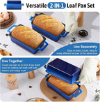 P&P CHEF 2 In 1 Enameled Cast Iron Loaf Pan with Lid, 9 x 5 Inch Bread Loaf Pans for Baking Homemade Sourdough Bread, Meatloaf, Toast, Cake, Nonstick & Healthy & Sturdy, 2 Piece Set - Blue