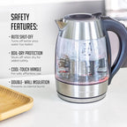 OVENTE Electric Tea Kettle with Temperature Control, Removable Tea Infuser, Easy to Fill Lid, Keep Warm Function, Auto Shut-Off, 1.7L Double Wall Borosilicate Glass, Stainless Steel Base, Silver KD68S