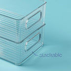 Plastic Food Storage Clear Container Bin with Handles for Organizing Kitchen, Pantry, Refrigerator, Freezer, Pantry, Cabinet, Closet, Bathroom. Stackable 10”x6”x3”