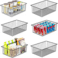 Simple Trending 6 Pack Large Wire Baskets for Organization, Metal Pantry Storage Baskets for Cabinet, Kitchen, Garage, Bathroom, Black