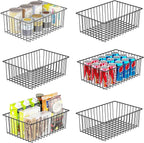 Simple Trending 6 Pack Large Wire Baskets for Organization, Metal Pantry Storage Baskets for Cabinet, Kitchen, Garage, Bathroom, Black