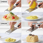 Zulay Kitchen Professional Cheese Grater Stainless Steel - Durable Rust-Proof Metal Lemon Zester Grater With Handle - Flat Handheld Shredder for Parmesan, Chocolate, Spices, And More - 2 Pack - Black
