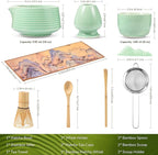 HELPLX Matcha Whisk Set 10-Piece Japanese Matcha Kit with BowlWhisk & Holder2 Tea CupsBamboo ScoopSpoonSifterScoop Rest & Tea Towel – Green Matcha Tea Set for Ceremony or Daily Use