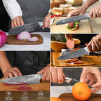 Chef Cooking Knives Set- Kitchen Knife Set of 5 Piece - Ultra-Sharp VG10 Damascus Steel & Resin Handle - Xuan Series (Sunset Red)