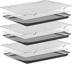 BEWOS Baking Sheet Pans With Racks Set - Including 17.6 × 12 × 1.26 Inch Carbon Steel Baking Sheet, Set of 106 (3 Sheets + 3 Cooling Racks + 100 Parchment Paper), Nonstick Bakeware sets for Baking