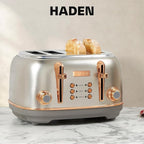 Haden Heritage 4 Slice Wide Slot Stainless Steel Toaster with Adjustable Browning Control & Non-Slip Feet, Steel & Copper