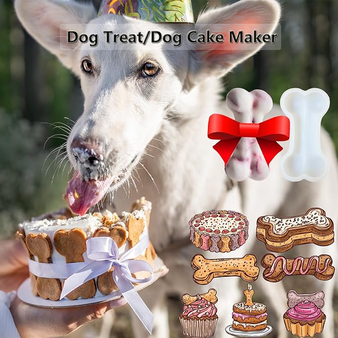 5IN Big Bone Dog Cat Treat Molds 2 Pack, DIY Flavors for Puppy. Food Safe Silicone for Oven. Large Ice Cube Mold for Pet Chew, Cooling. Pets Birthday Cake Baking. Fun Gift for Dog Lover