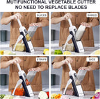5 in 1 Safe Mandoline Slicer for Kitchen, Safe Vegetable Chopper with Paring Knife, Adjustable Thickness, Easy to Clean, Vegetable Slicer, Slicing, Strips, Shredding, Dicing, Chop (DarkBlue)