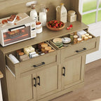 FACBOTALL Tall Kitchen Pantry Cabinet, Farmhouse Food Pantry Cabinet with Doors and Adjustable Shelves, Kitchen Hutch with Countertop and Microwave Stand for Dining Room, Living Room, Oak Color