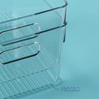 Plastic Food Storage 4 Pack Clear Container Bin with Handles for Organizing Kitchen, Pantry, Refrigerator, Freezer, Pantry, Cabinet, Closet, Bathroom. 10”x7.5”x5.3”