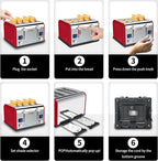 Toaster 4 Slice, KitchMix Bagel Stainless Toaster with LCD Timer, Extra Wide Slots, Dual Screen, Removal Crumb Tray (Red)