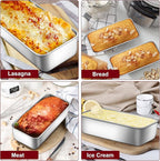 LIANYU 2 Pack Stainless Steel Bread Pan Set for Baking, 1 Large (12x5 Inch) & 1 Medium (9x5 Inch) Loaf Pans, Non Toxic Metal Bakeware for Meatloaf, Sourdough Bread, Lasagna, Oven & Dishwasher Safe