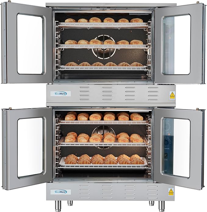 KoolMore 38 in. Full-Size Double Commercial Liquid Propane Convection Oven 108,000 BTU With Stacking And Casters in Stainless-Steel (KM-DCCO54-LPC)