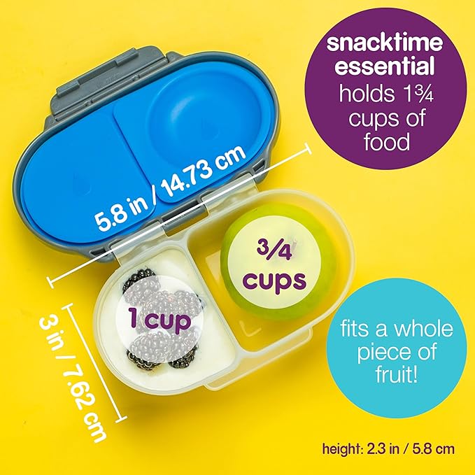b.box Snack Box Reusable Snack Containers with Lids 2 compartments, Bento Box for kids and toddlers, Leakproof Lunch Box, BPA free and Dishwasher Safe Snack Container (Lilac Pop, 1 3/4 Cup)