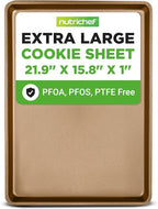 NutriChef Nonstick XL Cookie Sheet Baking Pan - Extra Large 22" x 16" Carbon Steel Oven Baking Sheet for Pastries, Desserts, & More - Dishwasher Safe, Gold