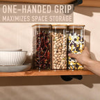 56oz Rectangle Airtight Glass Storage Containers with Bamboo Lids (Set of 3), Square Food Storage Jar, Pantry Organizers for Oats, Cereal, Pasta and Coffee beans (‎with Black Lable)
