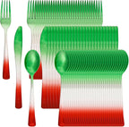 LIYH 120 Pcs Christmas Plastic Silverware - Green and Red Plastic Silverware for Xmas, Gold Cutlery Disposable for Christmas Day Holiday, Gathering