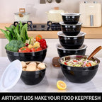 Black Mixing Bowls with Lids Set of 7, Stainless Steel Nesting Bowl with Khaki Lid for Non-slip Mixing Prepping Storing Serving, 7 Sizes-7/3.6/2.7/2.1/1.5/1/0.8 QT