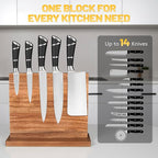 KASSEL Magnetic Knife Block with Knife Sharpener | Double-Sided Acacia Wood Magnetic Knife Holder | Kitchen Knife Display Stand for Countertops | Strong Magnet Knife Holder