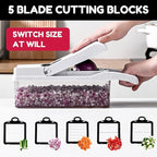 Vegetable Chopper,25 in 1 Multifunctional Food Chopper with Container,Kitchen Vegetable Slicer Dicer Cutter,Veggie Chopper Fruit Salad Potato,13 Blade Stainles Steel Blades（White）