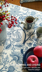 ISAENNE Designer French Linen Small Rectangular Tablecloth,Blue Floral Washable Indoor Table Cloth,Durable Home Decor Tablecloths for Dining Thanksgiving Kitchen Party Christmas,55"*71"-Ruyi B