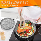 MICHELANGELO 10 Inch Frying Pan with Lid, Nonstick Frying Pan with Non Toxic Granite Coating, 10 Inch Stone Skillet, Non Stick Frying Pans for Cooking, Induction Compatible