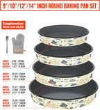 Enamel Round Baking Pans Set Roasting Dish 4-Pack 9/10/12/14 Inch Non Stick Large Cookware for Cake Bread Pie Pizza Turkey Steak, Non-Toxic Carbon Steel Oven Dishwasher Safe Thanksgiving Bakeware